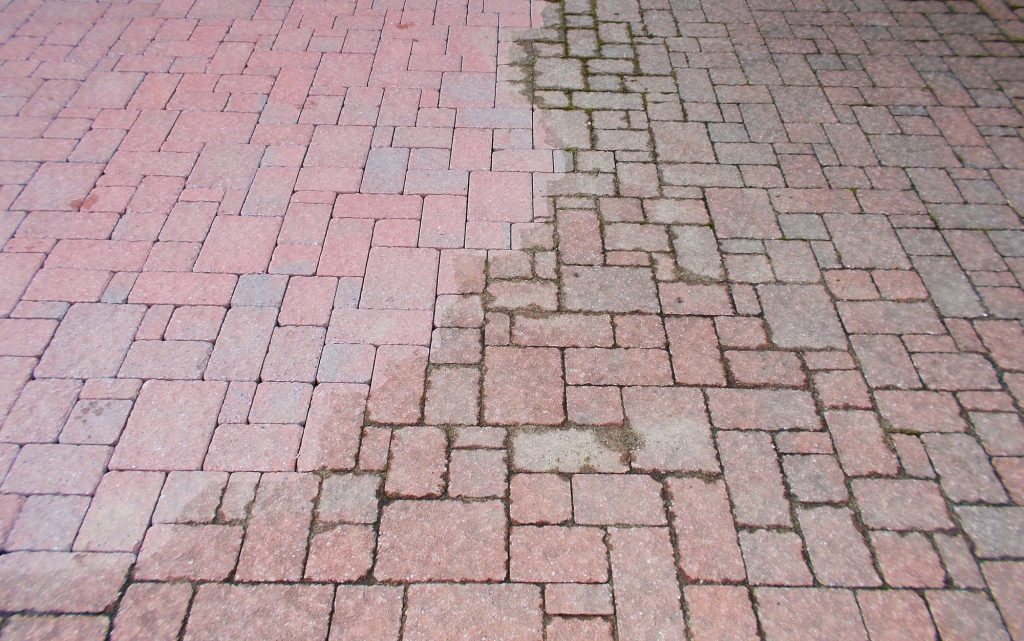 Cleaning paving stone in Saskatoon - before and after