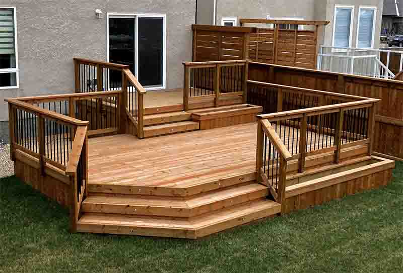Wooden deck in garden near Saskatoon