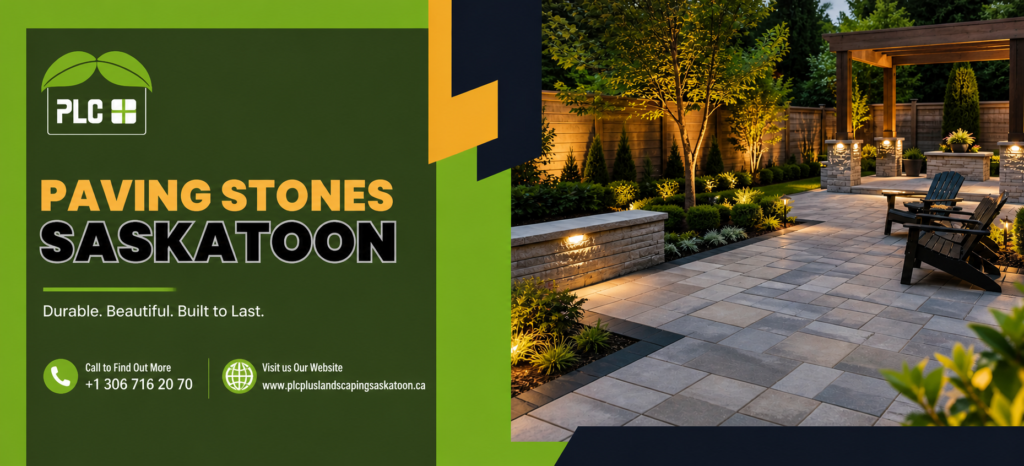 paving stone patio installation in Saskatoon with modern landscaping design and proper base preparation